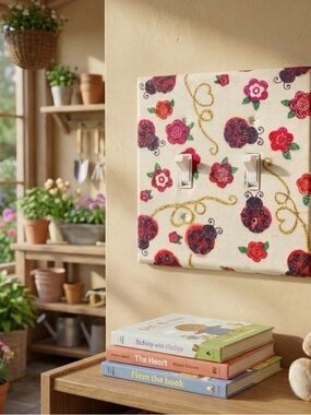 Floral Ladybug Light Switch Cover/ hand crafted